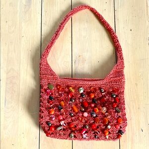 Cappelli of New York Straworld Beaded Women's Crochet Straw Tote / Shoulder Bag